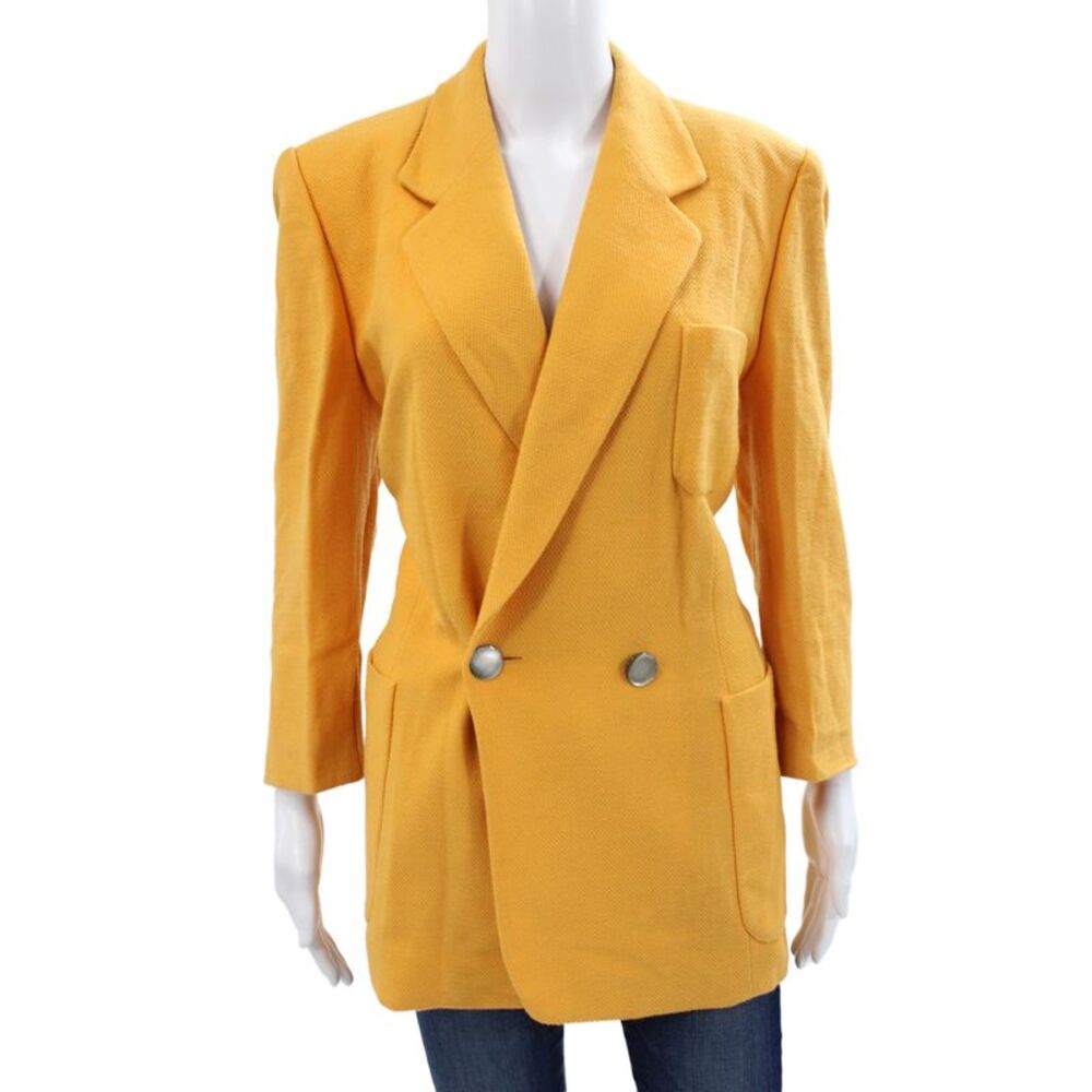 Laurel Womens Yellow Wool Collared Blazer Button Long Sleeve Size 40